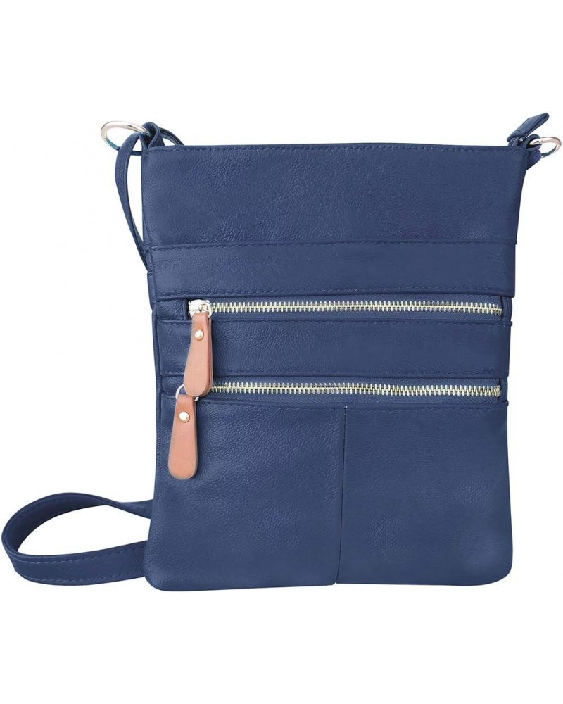 Silver Fever® Genuine Leather Travel Shoulder Cross Body Purse Handbag Navy 2t $17.82 Shoulder Bags