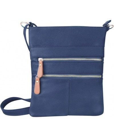 Silver Fever® Genuine Leather Travel Shoulder Cross Body Purse Handbag Navy 2t $17.82 Shoulder Bags