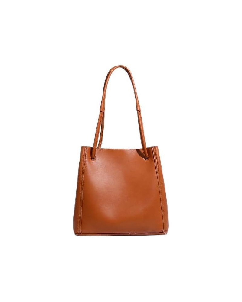 Minimalist Leather Bucket Bag,Large Capacity Design Commuter Tote Bag Shoulder Bag for Woman Brown $35.35 Totes