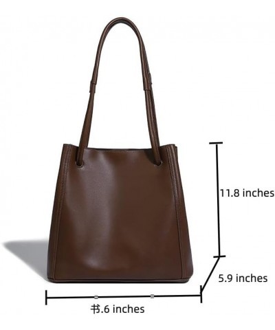 Minimalist Leather Bucket Bag,Large Capacity Design Commuter Tote Bag Shoulder Bag for Woman Brown $35.35 Totes