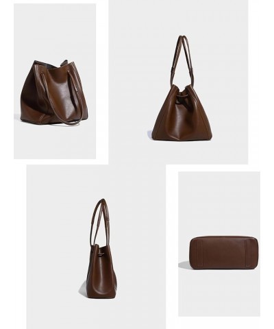 Minimalist Leather Bucket Bag,Large Capacity Design Commuter Tote Bag Shoulder Bag for Woman Brown $35.35 Totes