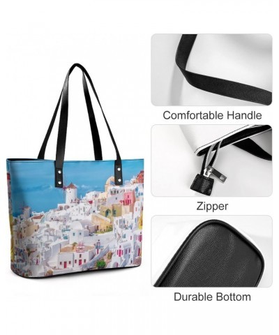 Womens Handbag Santorini Island Leather Tote Bag Top Handle Satchel Bags For Lady $16.80 Totes