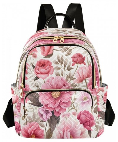 Fashion Backpack Mini Backpack Purse Casual Daily Backpack Brown Leaves Pink Flower for Travel for College Work Medium $15.58...