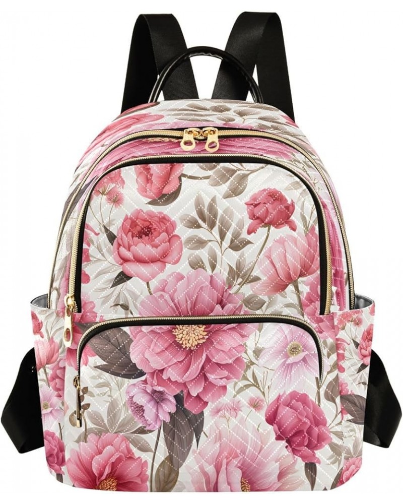 Fashion Backpack Mini Backpack Purse Casual Daily Backpack Brown Leaves Pink Flower for Travel for College Work Medium $15.58...