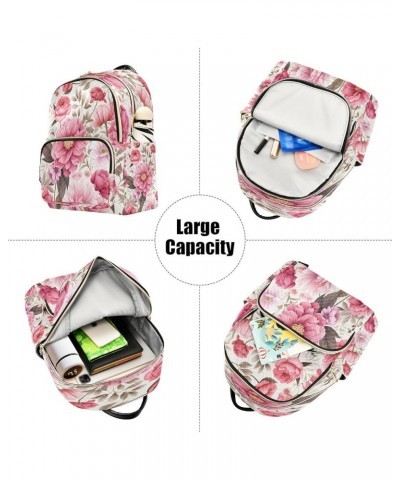 Fashion Backpack Mini Backpack Purse Casual Daily Backpack Brown Leaves Pink Flower for Travel for College Work Medium $15.58...