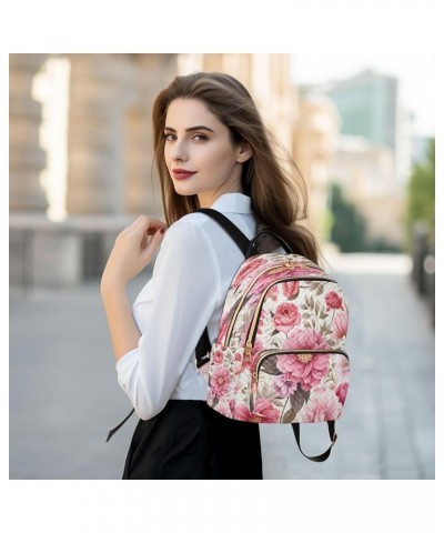 Fashion Backpack Mini Backpack Purse Casual Daily Backpack Brown Leaves Pink Flower for Travel for College Work Medium $15.58...