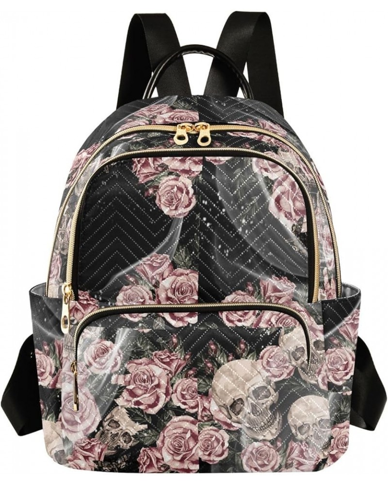 Watercolor Skulls and Roses Casual Fashion Polyester Travel Rucksack Shoulder Bag Color Small $20.71 Backpacks