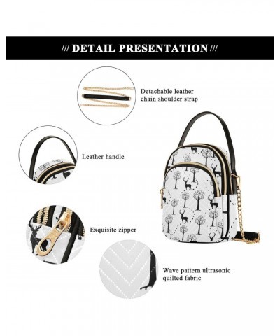 Black and White Deers Tree Womens Sling Backpack Crossbody Chain Shoulder Bags Waist Packs Multipurpose Handbags for Travel S...