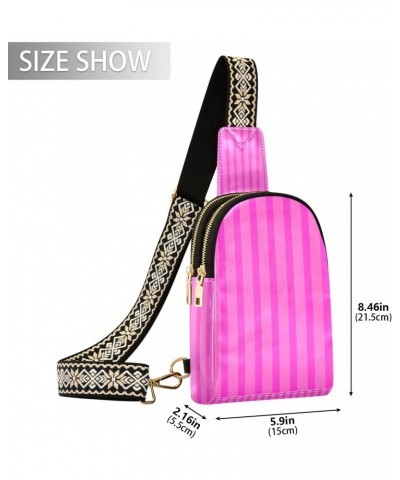 Small Sling Bag Pink Texture Stripe Pattern Crossbody Bag PU Leather Sling Purse for Women $12.40 Crossbody Bags