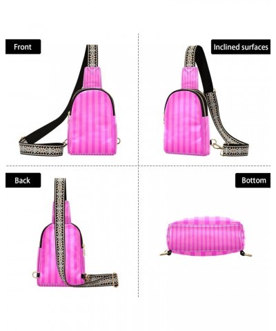 Small Sling Bag Pink Texture Stripe Pattern Crossbody Bag PU Leather Sling Purse for Women $12.40 Crossbody Bags