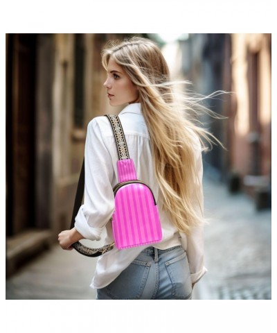 Small Sling Bag Pink Texture Stripe Pattern Crossbody Bag PU Leather Sling Purse for Women $12.40 Crossbody Bags