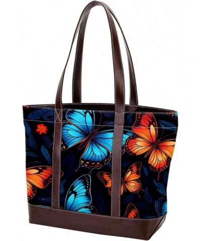 Butterfly Canvas Leather Mix Handbag - 13.3x4.7x12.2 in - Stylish and Spacious Tote Bag for Women $28.79 Totes