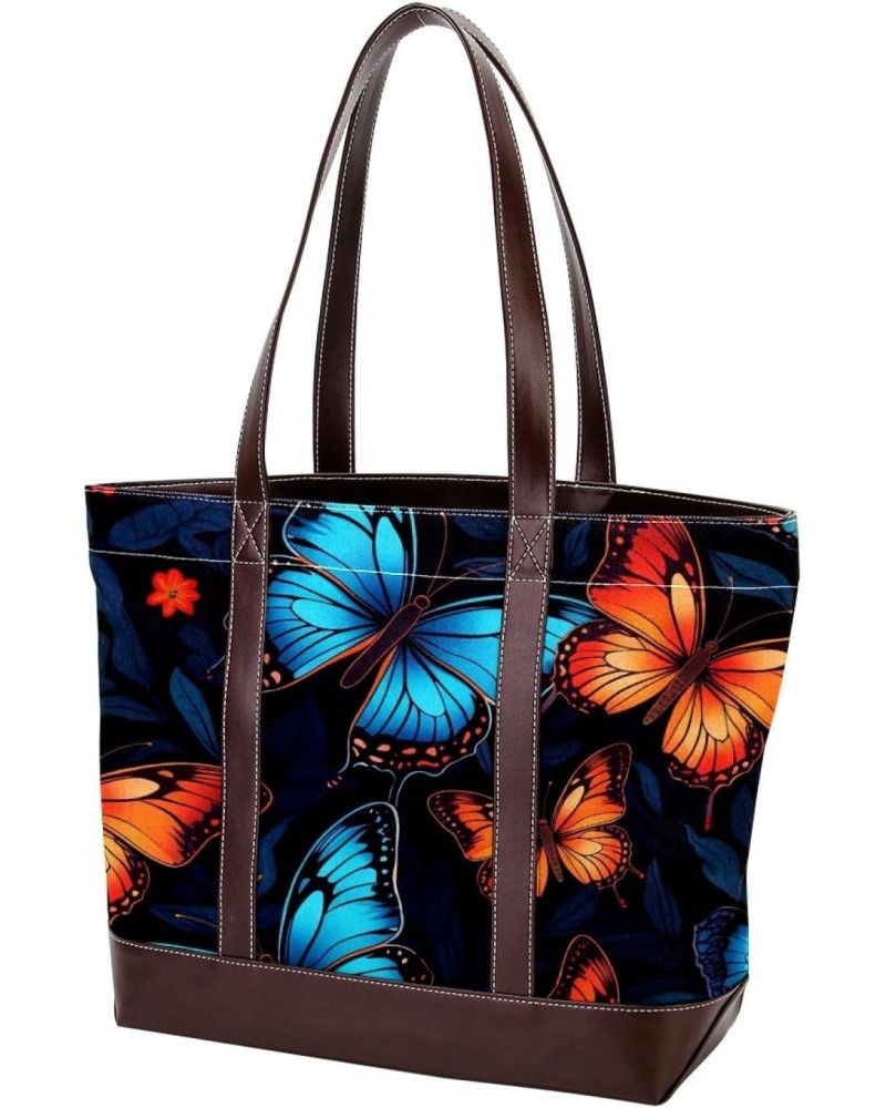 Butterfly Canvas Leather Mix Handbag - 13.3x4.7x12.2 in - Stylish and Spacious Tote Bag for Women $28.79 Totes