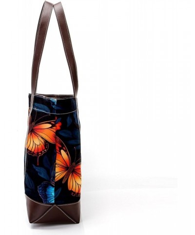 Butterfly Canvas Leather Mix Handbag - 13.3x4.7x12.2 in - Stylish and Spacious Tote Bag for Women $28.79 Totes