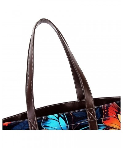 Butterfly Canvas Leather Mix Handbag - 13.3x4.7x12.2 in - Stylish and Spacious Tote Bag for Women $28.79 Totes