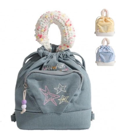 Y2k Backpack Vintage Drawstring Bucket Bag Kawaii Heart Cute Aesthetic Spicy Harajuku Bag (Denim Blue) Denim Blue $16.51 Back...