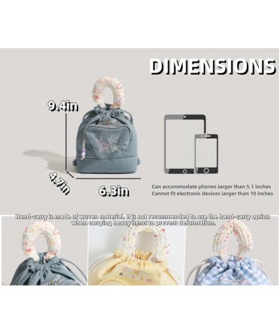 Y2k Backpack Vintage Drawstring Bucket Bag Kawaii Heart Cute Aesthetic Spicy Harajuku Bag (Denim Blue) Denim Blue $16.51 Back...