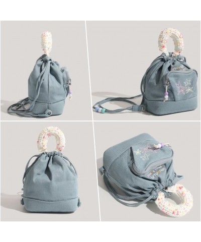 Y2k Backpack Vintage Drawstring Bucket Bag Kawaii Heart Cute Aesthetic Spicy Harajuku Bag (Denim Blue) Denim Blue $16.51 Back...