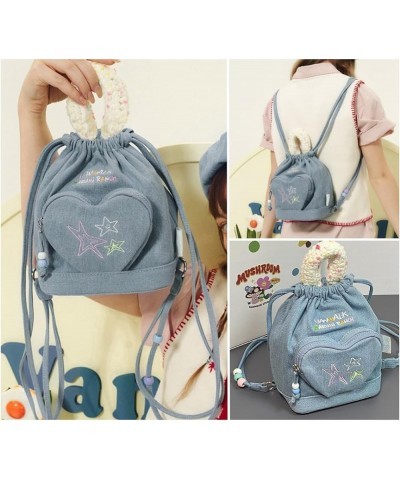 Y2k Backpack Vintage Drawstring Bucket Bag Kawaii Heart Cute Aesthetic Spicy Harajuku Bag (Denim Blue) Denim Blue $16.51 Back...