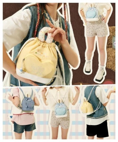 Y2k Backpack Vintage Drawstring Bucket Bag Kawaii Heart Cute Aesthetic Spicy Harajuku Bag (Denim Blue) Denim Blue $16.51 Back...