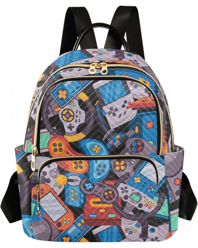 Arcade Game Pattern Mini Backpack Purse for Women, Vintage Joysticks Joypad Travel Backpack Fashion Backpack Lightweight Shou...