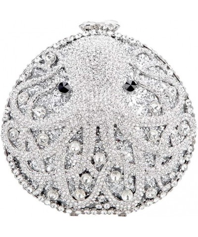 Womens Evening-Bag Chain Rhinestone Ladies Clutch-Purse Wedding Luxury-Handbag Octopus Silver $44.65 Evening Bags