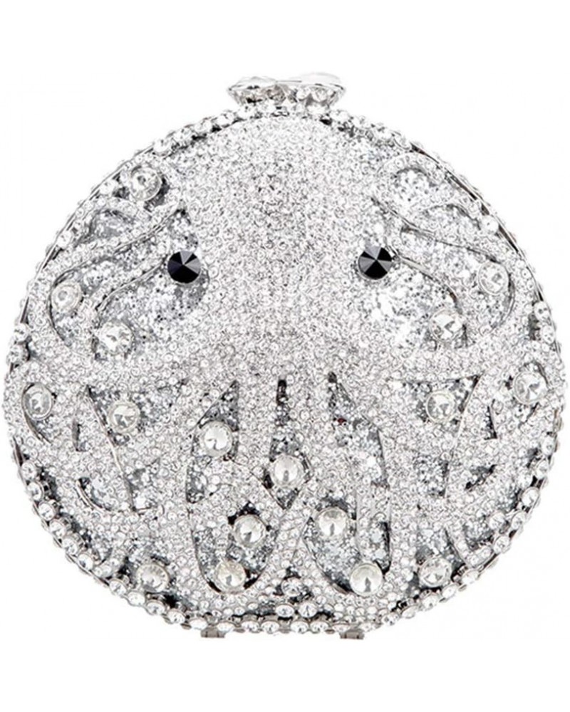 Womens Evening-Bag Chain Rhinestone Ladies Clutch-Purse Wedding Luxury-Handbag Octopus Silver $44.65 Evening Bags