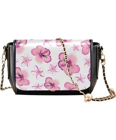 Pink Flowers PU Leather Shoulder Bag Black Women Crossbody Bag Purses Clutch Handbags with Chain Strap Pink Flowers Floral $2...