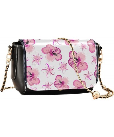 Pink Flowers PU Leather Shoulder Bag Black Women Crossbody Bag Purses Clutch Handbags with Chain Strap Pink Flowers Floral $2...