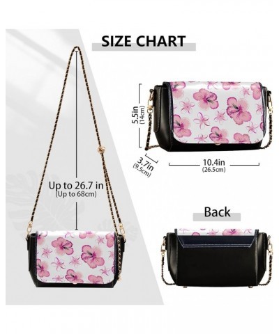 Pink Flowers PU Leather Shoulder Bag Black Women Crossbody Bag Purses Clutch Handbags with Chain Strap Pink Flowers Floral $2...