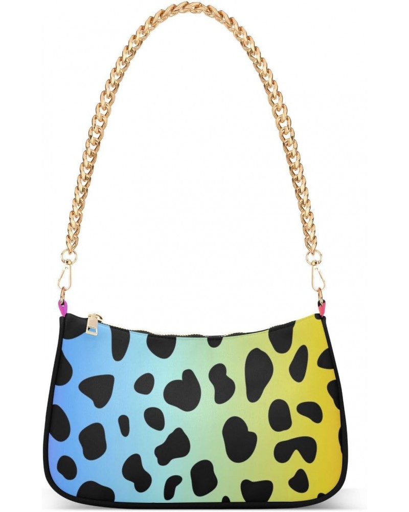 Women Chain Shoulder Purse Bag With Zipper Rainbow Leopard Skin Print, Colorful Spots Hobo Tote Clutch Handbags with Chain St...