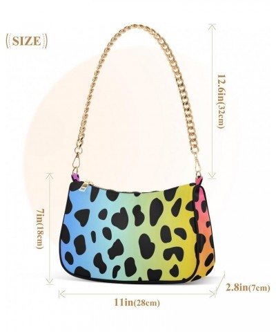 Women Chain Shoulder Purse Bag With Zipper Rainbow Leopard Skin Print, Colorful Spots Hobo Tote Clutch Handbags with Chain St...