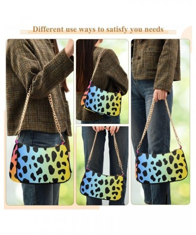 Women Chain Shoulder Purse Bag With Zipper Rainbow Leopard Skin Print, Colorful Spots Hobo Tote Clutch Handbags with Chain St...