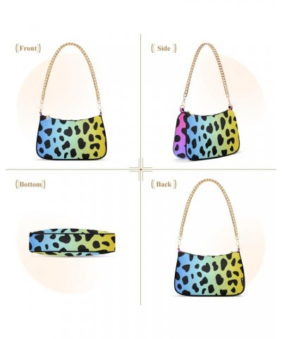 Women Chain Shoulder Purse Bag With Zipper Rainbow Leopard Skin Print, Colorful Spots Hobo Tote Clutch Handbags with Chain St...