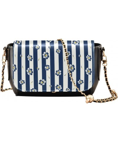 Blue Flower Stripes Black Crossbody Bags Women Mini Shoulder Bag with Adjustable Strap Mini Purse $20.90 Crossbody Bags