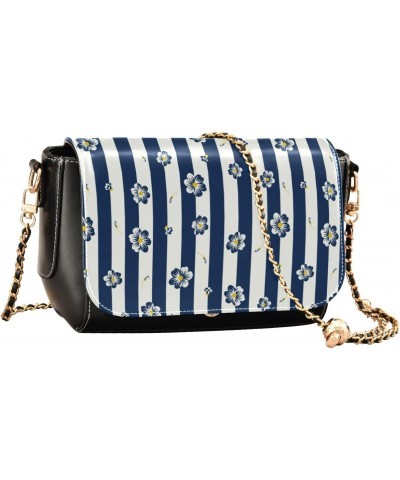 Blue Flower Stripes Black Crossbody Bags Women Mini Shoulder Bag with Adjustable Strap Mini Purse $20.90 Crossbody Bags