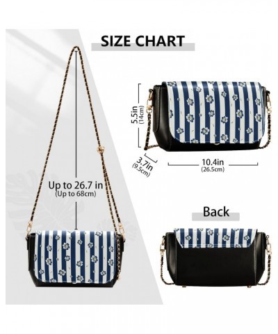 Blue Flower Stripes Black Crossbody Bags Women Mini Shoulder Bag with Adjustable Strap Mini Purse $20.90 Crossbody Bags