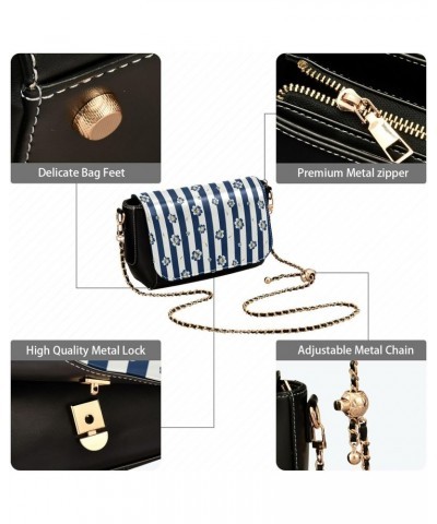 Blue Flower Stripes Black Crossbody Bags Women Mini Shoulder Bag with Adjustable Strap Mini Purse $20.90 Crossbody Bags