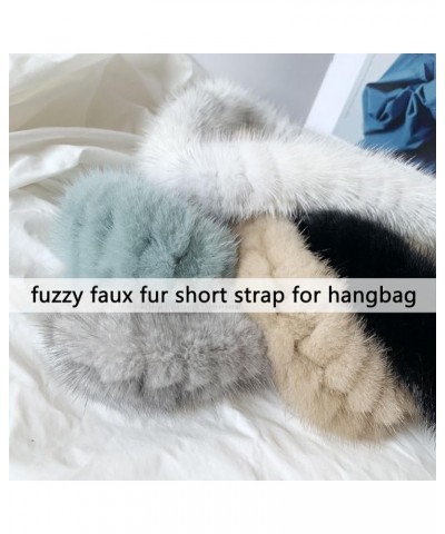 Women Fluffy Faux Fur Alloy Chain Shoulder Bag Strap Replacement Short Handbag Straps for Puffer Bags Underarm Bags Grey-gree...