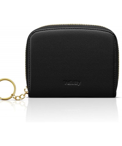 Small Wallet For Women RFID Blocking With Zipper Around Case Trifold Compact Leather Card Purse with Coin Pocket Black Black ...