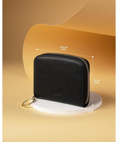 Small Wallet For Women RFID Blocking With Zipper Around Case Trifold Compact Leather Card Purse with Coin Pocket Black Black ...