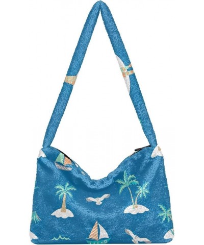 Coconut Palm Tree Women's Bag, Women Plush Handbag, Autumn Handbags Sea Summer Palm Trees $10.19 Handbags