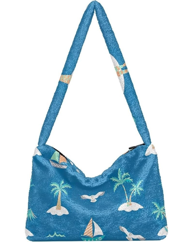 Coconut Palm Tree Women's Bag, Women Plush Handbag, Autumn Handbags Sea Summer Palm Trees $10.19 Handbags