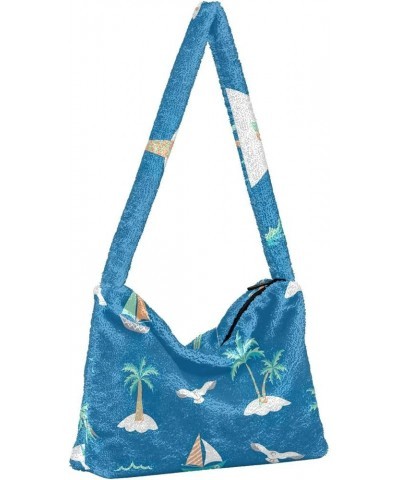 Coconut Palm Tree Women's Bag, Women Plush Handbag, Autumn Handbags Sea Summer Palm Trees $10.19 Handbags