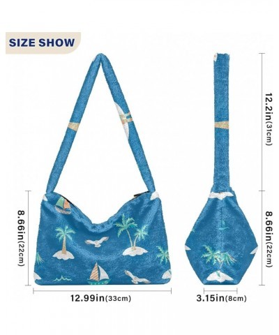 Coconut Palm Tree Women's Bag, Women Plush Handbag, Autumn Handbags Sea Summer Palm Trees $10.19 Handbags