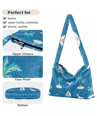 Coconut Palm Tree Women's Bag, Women Plush Handbag, Autumn Handbags Sea Summer Palm Trees $10.19 Handbags