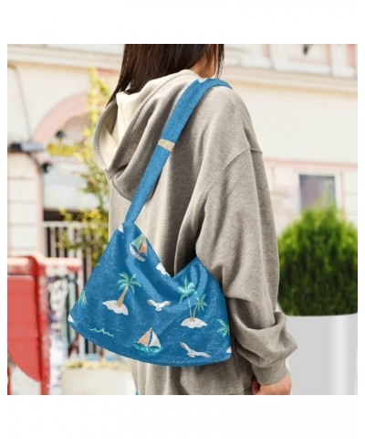 Coconut Palm Tree Women's Bag, Women Plush Handbag, Autumn Handbags Sea Summer Palm Trees $10.19 Handbags