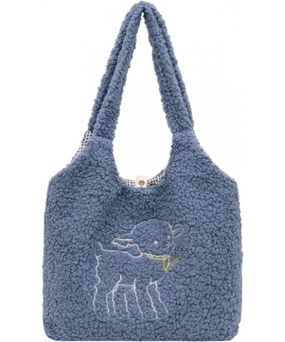 Plush Shoulder Handbag Cute Bear fluffy Tote Handbag Large faux Lamb Wool Shopping Bag 06642blue $13.39 Totes