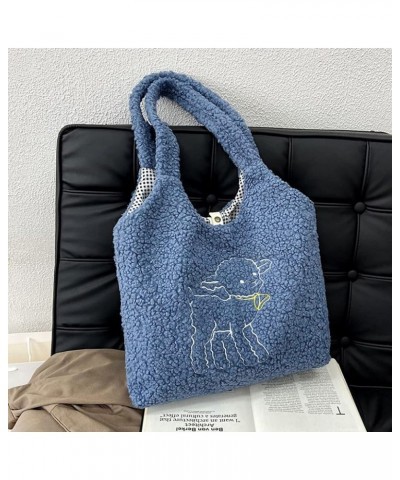 Plush Shoulder Handbag Cute Bear fluffy Tote Handbag Large faux Lamb Wool Shopping Bag 06642blue $13.39 Totes