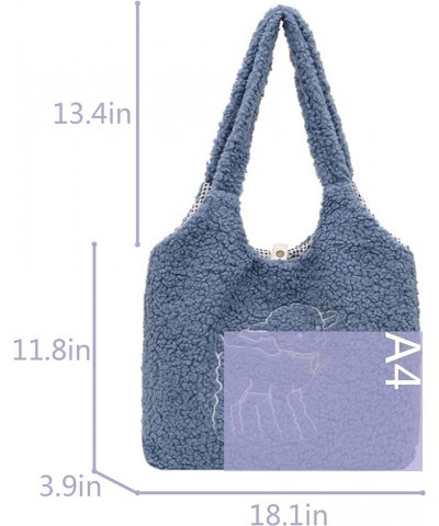 Plush Shoulder Handbag Cute Bear fluffy Tote Handbag Large faux Lamb Wool Shopping Bag 06642blue $13.39 Totes